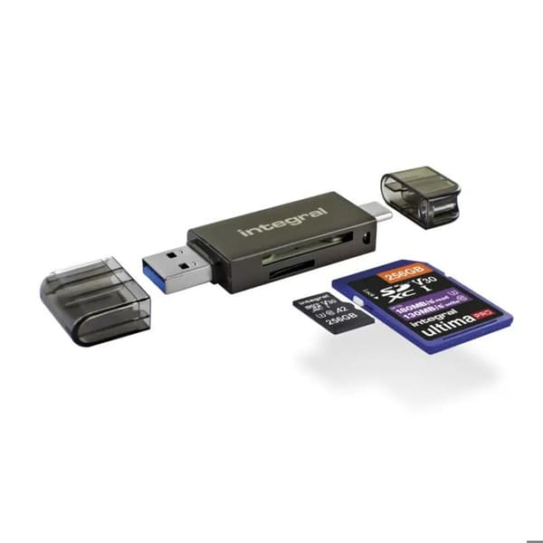 INTEGRAL minneskortläsare - Kompatibel med MicroSD, SD - USB-C och USB 3.0 - 180MB/s läsning