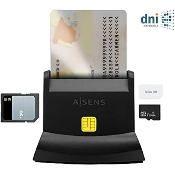 AISENS Kortläsare - DNI SIM SD Micro SD MMC RS-MMC MMC Micro USB-C - Svart