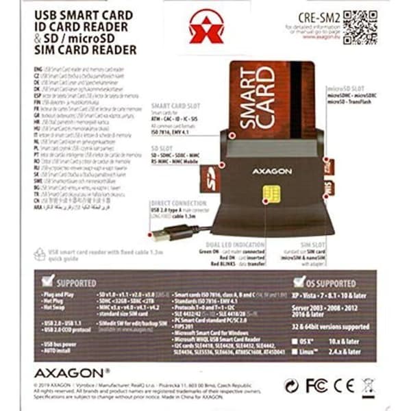 Korthållare - AXAGON - CRE-SM2 - USB 2.0 - Inomhus - Svart Svart