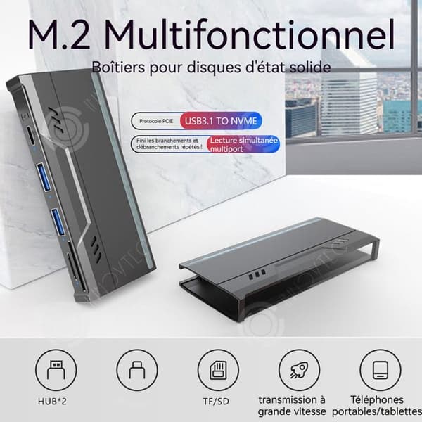 INN Multifunktionell kortläsare nvme pcie m.2 10gbps med rgb-ljus ssd-fodral för tf-kort/sd-kort/usb-minnen/ssd-hårddiskar