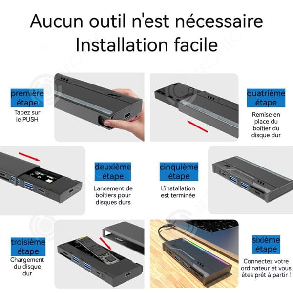INN Multifunktionell kortläsare nvme pcie m.2 10gbps med rgb-ljus ssd-fodral för tf-kort/sd-kort/usb-minnen/ssd-hårddiskar