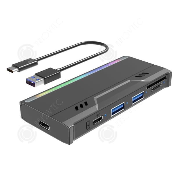 INN Multifunktionell kortläsare nvme pcie m.2 10gbps med rgb-ljus ssd-fodral för tf-kort/sd-kort/usb-minnen/ssd-hårddiskar