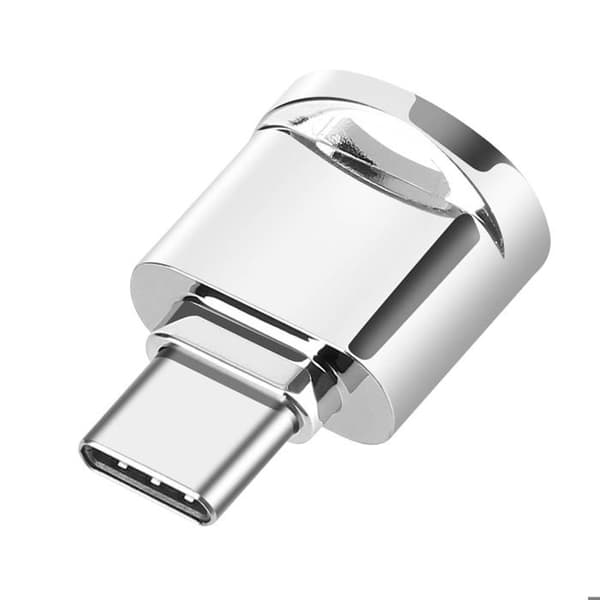 USB-C-adapter med micro SD/TF-kortläsare - laddning, överföring, silver