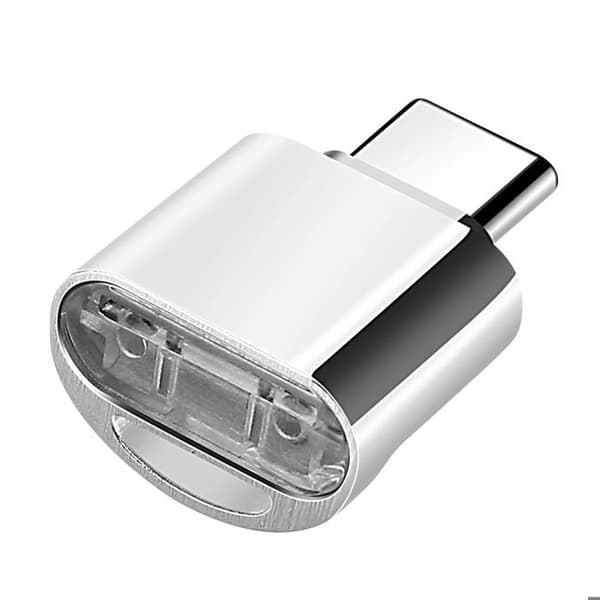 USB-C-adapter med micro SD/TF-kortläsare - laddning, överföring, silver