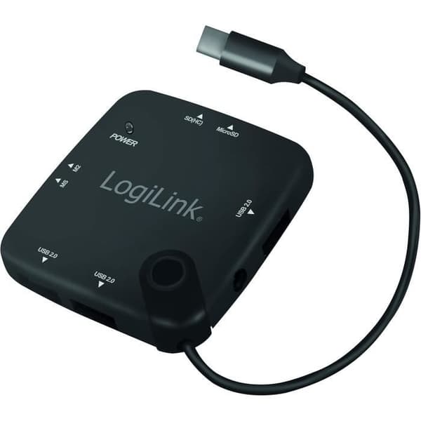 Logilink UA0344 OTG Hub Multifunktion USB Typ-C och Minneskortläsare - Svart