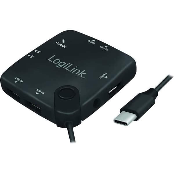 Logilink UA0344 OTG Hub Multifunktion USB Typ-C och Minneskortläsare - Svart