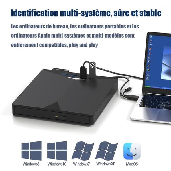 Bärbar USB 3.0 extern DVD CD-brännare - 7 i 1 multifunktions DVD-brännare - för Windows 11/10/8/7