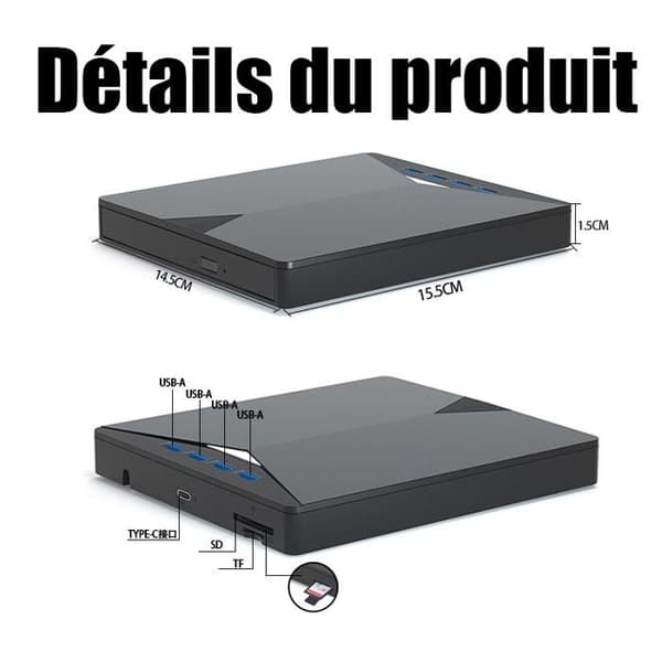 Bärbar USB 3.0 extern DVD CD-brännare - 7 i 1 multifunktions DVD-brännare - för Windows 11/10/8/7