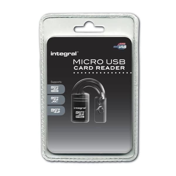 Micro SD-minneskortläsare - USB - INTEGRAL - Svart - microSD/microSDHC-kompatibel - 2 års garanti