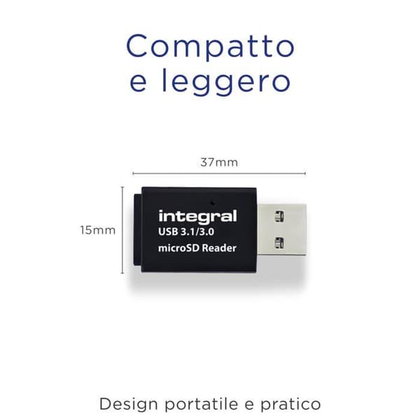 Integral - INCRUSB3.0MSDV2 - Micro SD-minneskortläsare, USB 3.1 USB 3.0, microSDHC, microSDXC, Adapter