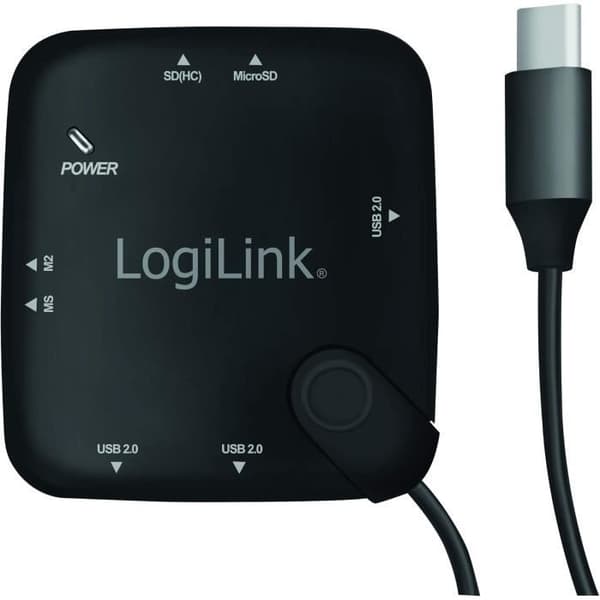 Logilink UA0344 OTG Hub Multifunktion USB Typ-C och Minneskortläsare - Svart