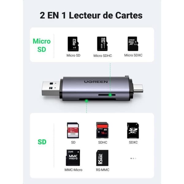 SD-kortläsare Micro SD USB C USB 3.0 2 i 1 SD-kortadapter Max 2TB Kompatibel med MacBook/iPad/Galaxy