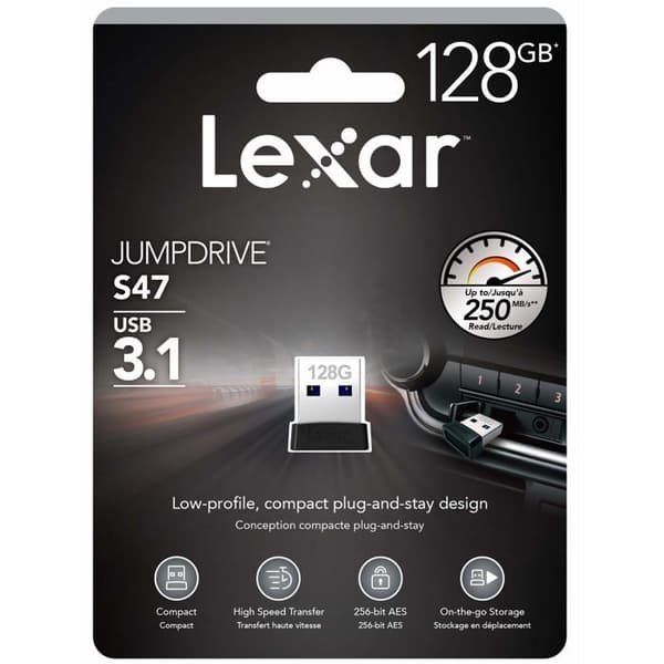 Lexar JumpDrive S47 USB-minne 128 GB USB Typ-A 3.2 Gen 1 [3.1 Gen 1] Svart (128 GB JumpDrive S47 USB 3.1-minne) - 084 Svart