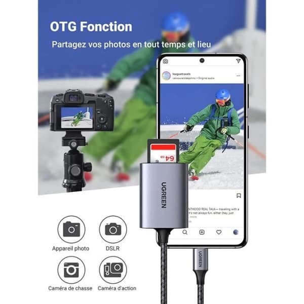 USB C SD-kortläsare - UGREEN - 5Gbps Aluminium Micro SD-kortadapter Samtidig tillgång till 2 kort Max 2TB