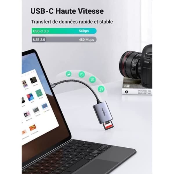 USB C SD-kortläsare - UGREEN - 5Gbps Aluminium Micro SD-kortadapter Samtidig tillgång till 2 kort Max 2TB