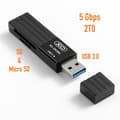 Miniatyrbild 1 av 2: USB 3.0 kortläsare - SD &amp; microSD platser - Snabb överföring 5 Gbps - Ultra kompakt kapacitet upp till 2TB