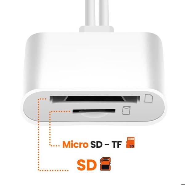 SD- och MicroSD-kortläsare till USB-C och Lightning Överföring 480 Mbps LinQ Vit