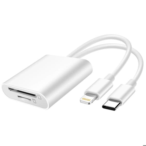 SD- och MicroSD-kortläsare till USB-C och Lightning Överföring 480 Mbps LinQ Vit