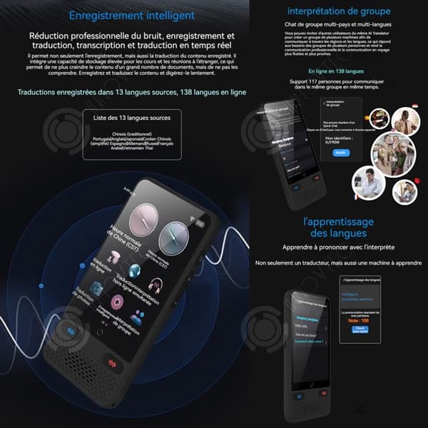 INN Instant Voice Translator 3,54 tum 1500mAh 4-kärnig processor 138 språk snabböversättare med offline wifi-hotspot