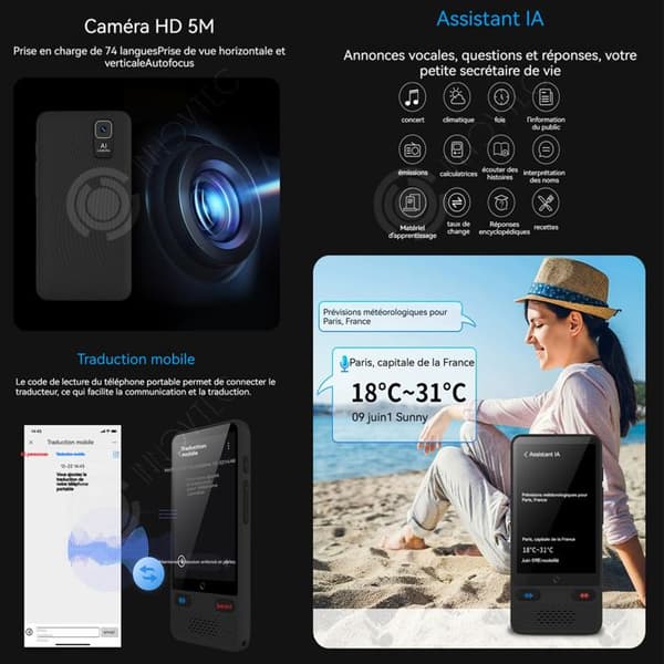 INN Instant Voice Translator 3,54 tum 1500mAh 4-kärnig processor 138 språk snabböversättare med offline wifi-hotspot