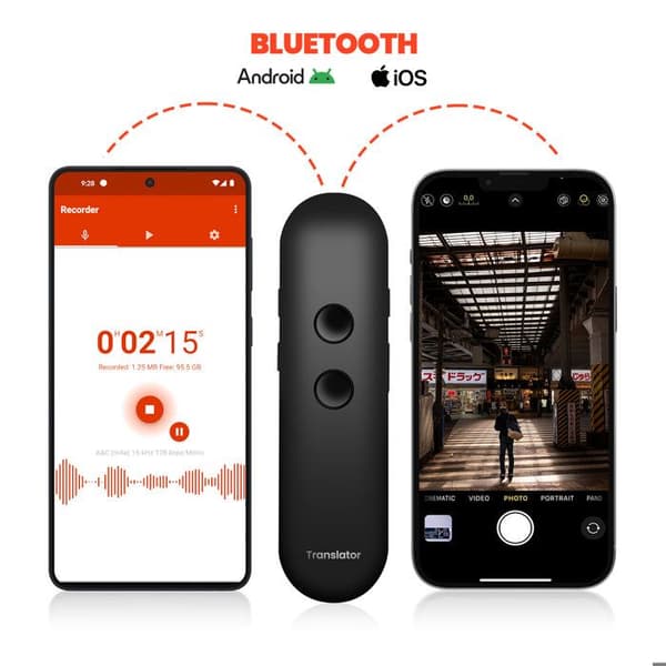 Bärbar ultrakompakt Bluetooth AI röstöversättare svart