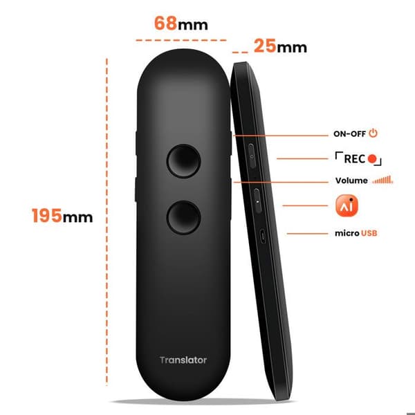 Bärbar ultrakompakt Bluetooth AI röstöversättare svart