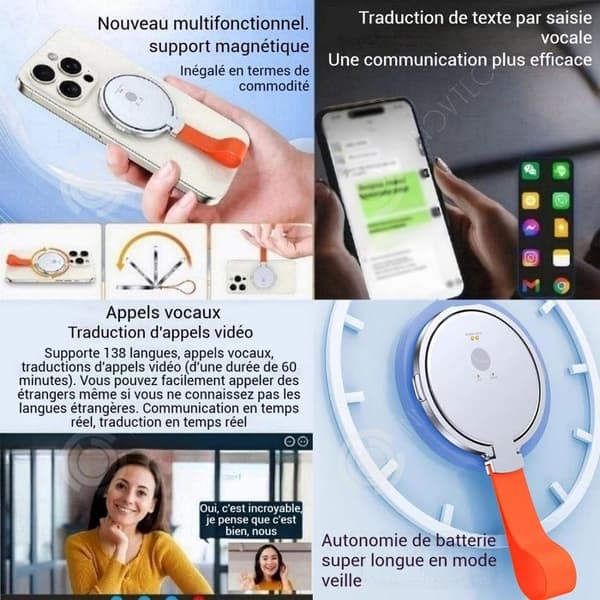 INN Översättare för röstöversättning i realtid 138 språk 6,8 x 0,5 cm magnetisk dubbelsidig multifunktionell översättare 8 i 1 20 dagars batteritid