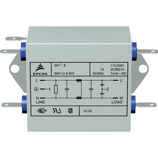 TDK B84112B0000B060 B84112B0000B060 Brusfilter 250 V/AC 6 A 3.3 mH (L x B x H) 105 x 84 x 38.1 mm 1 st