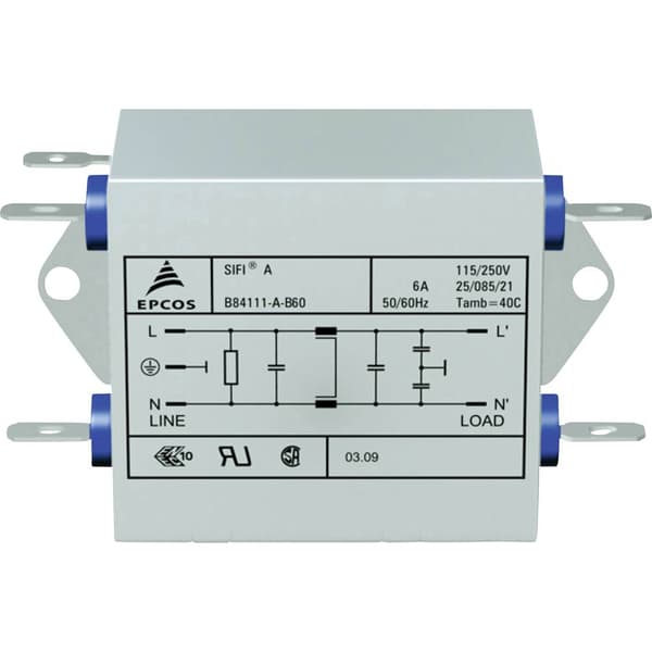 TDK B84111AB60 B84111AB60 Brusfilter Flamhämmande 250 V/AC 6 A 1.8 mH (L x B x H) 45 x 76.5 x 28.6 mm 1 st