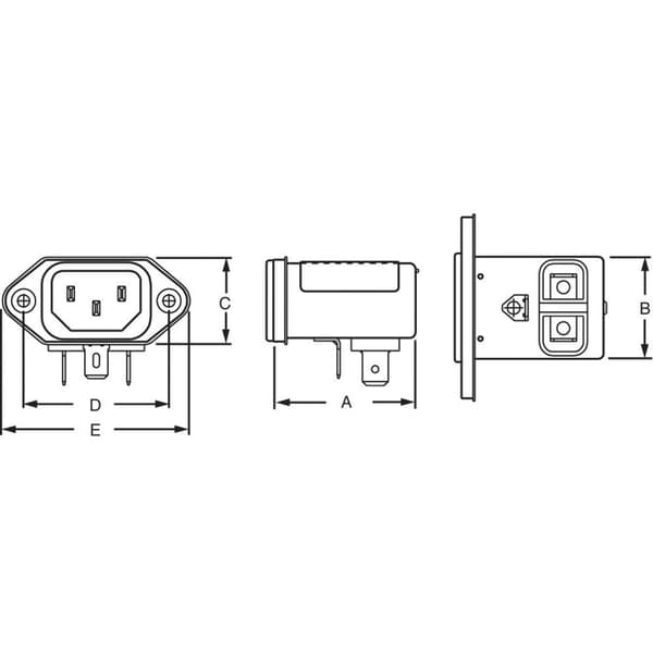 TE Connectivity 1-6609006-4 1-6609006-4 Nätfilter med IEC-kontakt 250 V/AC 10 A 0.35 mH 1 st