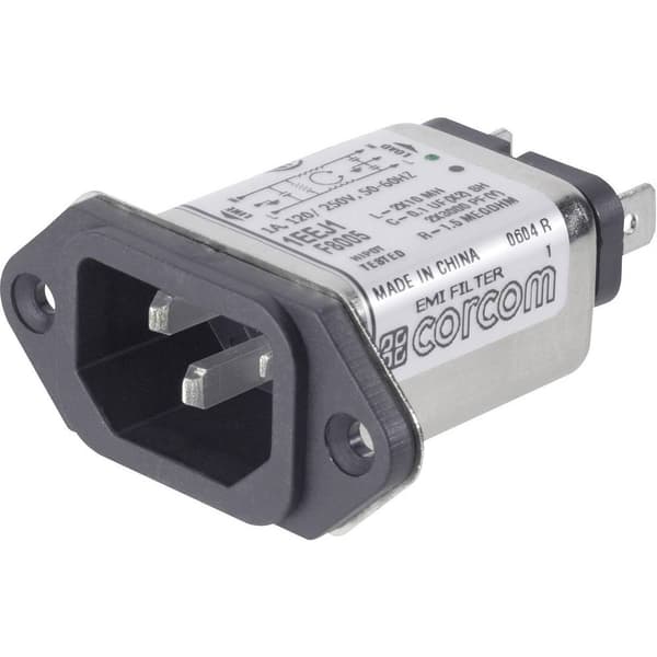 TE Connectivity 1-6609006-4 1-6609006-4 Nätfilter med IEC-kontakt 250 V/AC 10 A 0.35 mH 1 st