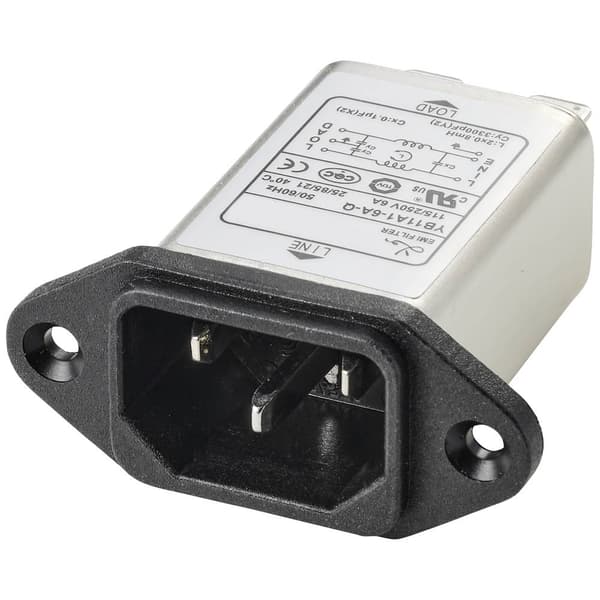 TRU COMPONENTS TC-10101412 Nätfilter med IEC-kontakt 250 V/AC 6 A 0.8 mH (L x B x H) 58 x 22.8 x 50 mm 1 st