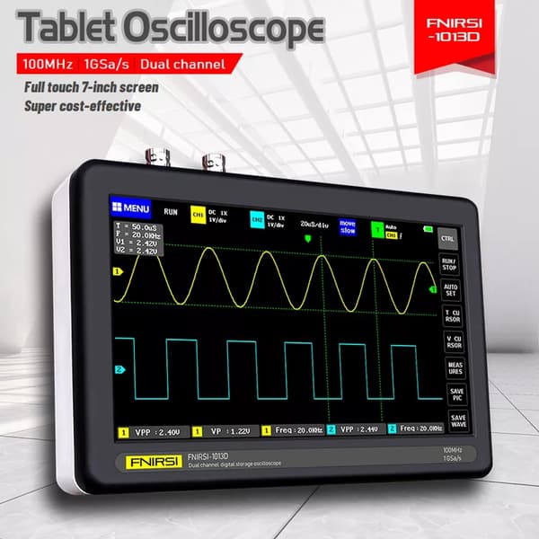 7-tommer digital 2-kanals tablet-oscilloskop 100M båndbredde 1GS/s Sampling Rate 800x480 Opløsning + Gesture Operation Oscilloskoper