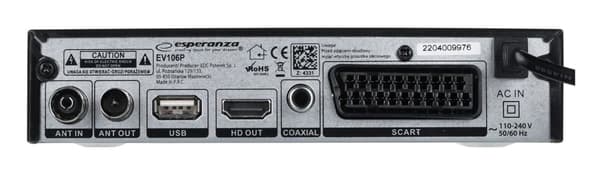 Esperanza EV106P Digital DVB-T2 H.265/HEVC tuner, sort