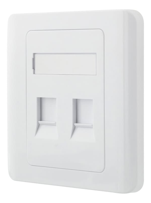 Flush mount for Keystone, 2 ports, dust hatch, white