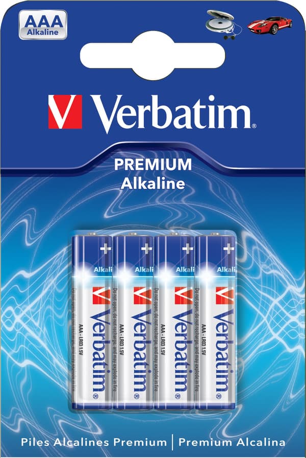 Batteries, AAA (LR03), 4-pack, Alkaline, 1.5 V
