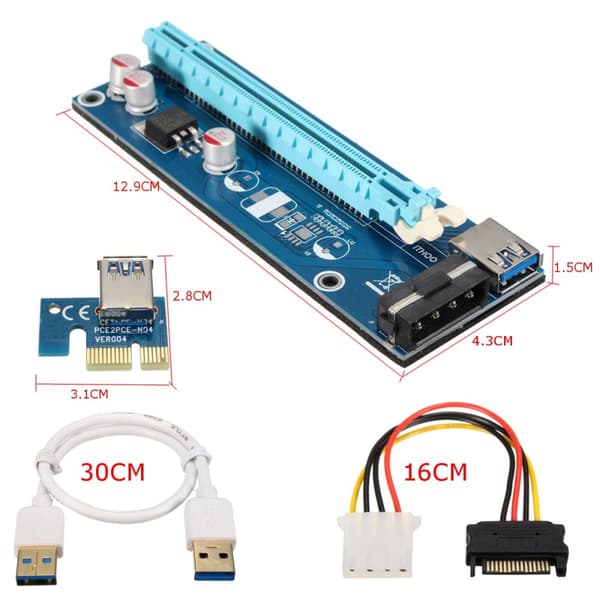 USB 3.0 PCI-E Express 16X Extender Riser Board -sovitin SATA-kaapeli