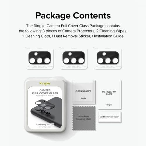 Ringke Galaxy A13 5G Camera Protector Full Cover Glass package (3 pcs) Black
