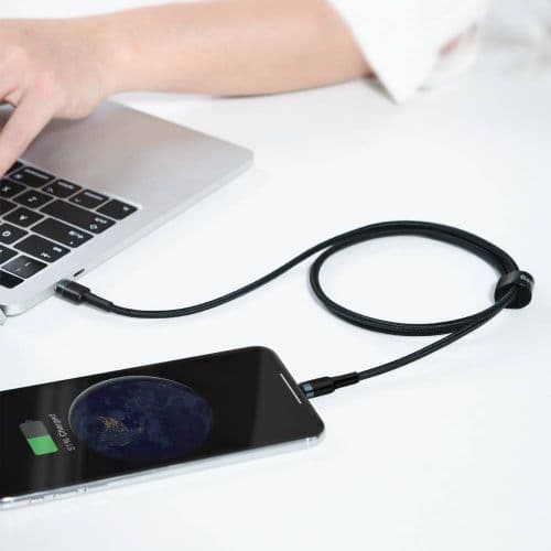 Baseus Type-C - Lightning Cafule Cable Durable Nylon Braided QC3.0 18W 1m Black/Gray (CATLKLF-G1)