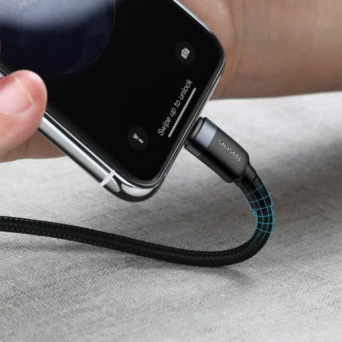 Baseus Type-C - Lightning Cafule Cable Durable Nylon Braided QC3.0 18W 1m Black/Gray (CATLKLF-G1)