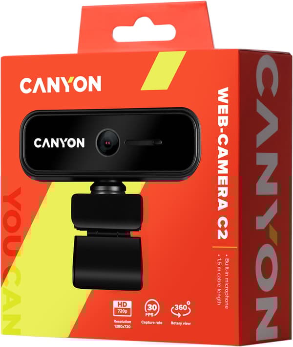 CANYON webcam C2 HD 720P Black Sort