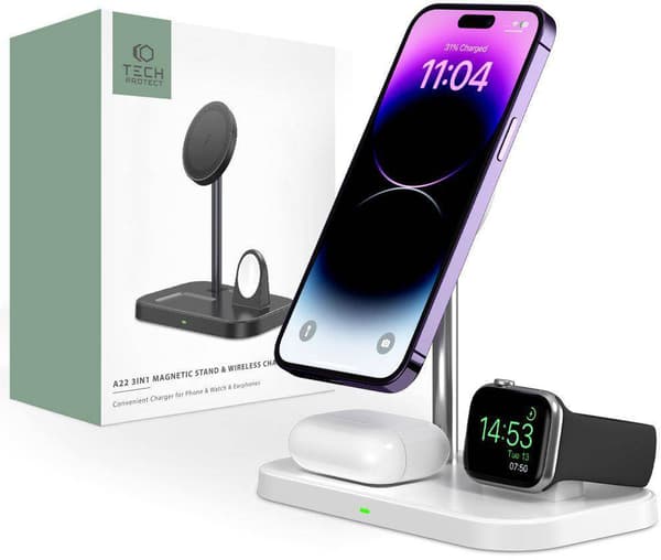Tech-protect wireless charger QI15W A22 3in1 Magnetic MagSafe, white
