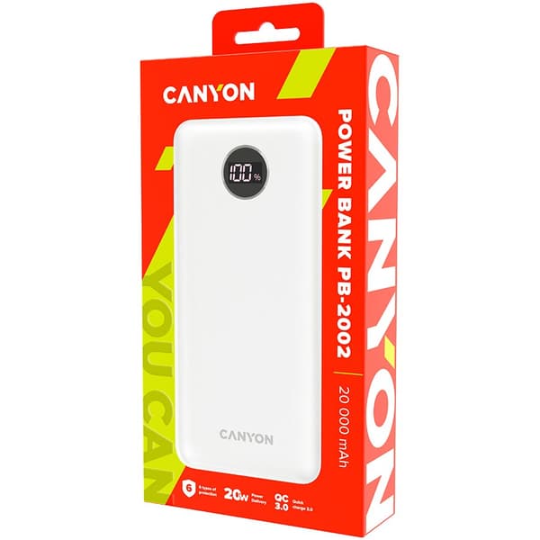 CANYON power bank PB-2002 LED 20000 mAh PD 20W QC 3.0 White