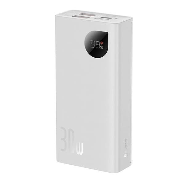 Baseus Power Bank Adaman2 with Digital display, C+U+U, PD 3.0, QC 3.0, 30W, 10000 mAh, with Type-C cable (0.3m), White (PPAD080002)