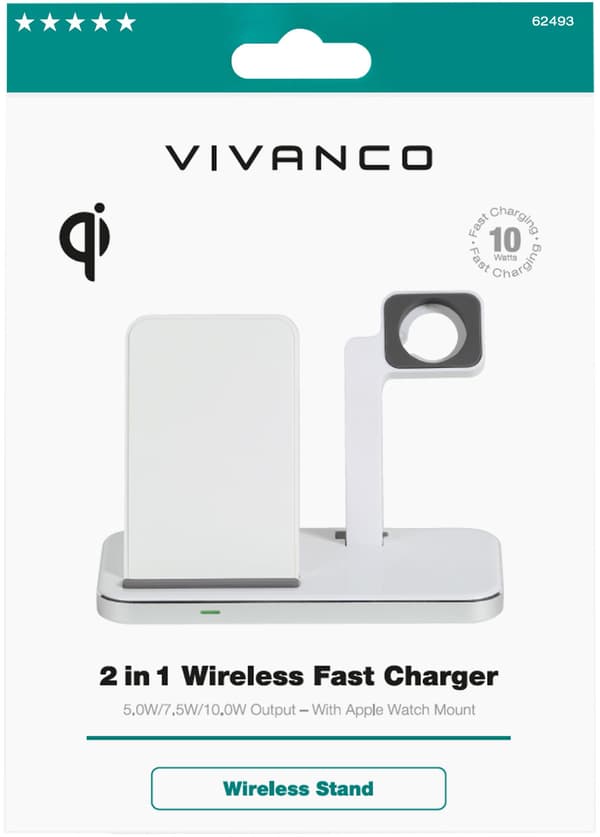 Vivanco wireless charger 2in1 Wireless Fast 10W (62493)