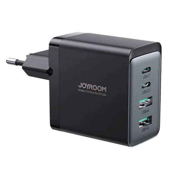 Joyroom Travel Charger GaN Fast Charger C+C+U+U, 67W, with Type-C to Type-C, PD 100W cable (1,2m) Black (TCG02)