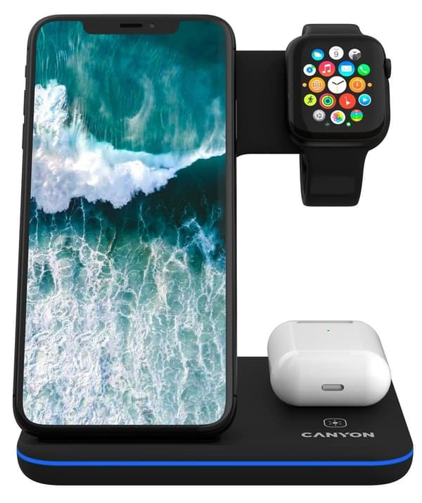 CANYON wireless charger WS-303 15W 3in1 Black Svart