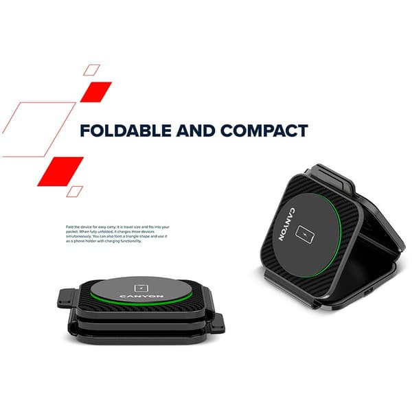 CANYON wireless charger WS-305 15W 3in1 Foldable Black