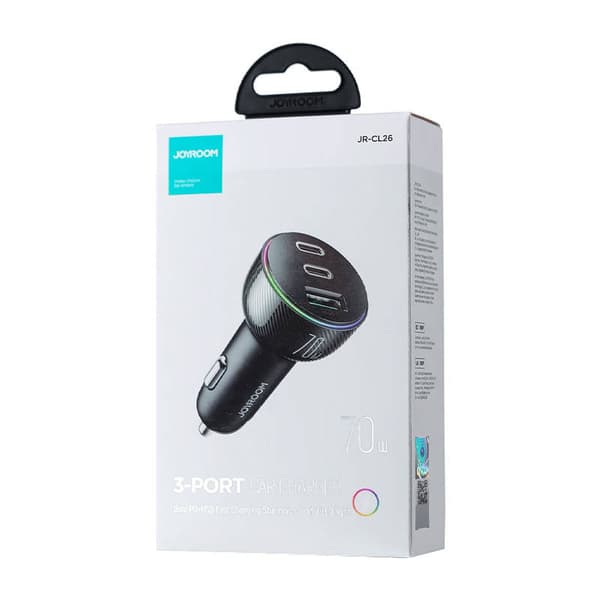 Joyroom Car Charger 3-in-1, (C+C+U) Bluetooth Fm Transmitter, PD 70W, Black (JR-CL26)