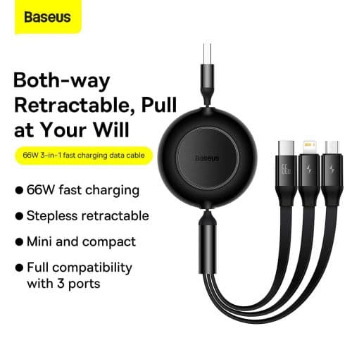 CABLU alimentare si date Baseus, Fast Charging Data Cable pt. smartphone, USB la USB-C / Lightning / Micro, 66W/2A, 480Mbps, negru "CAMJ010101" (inclu